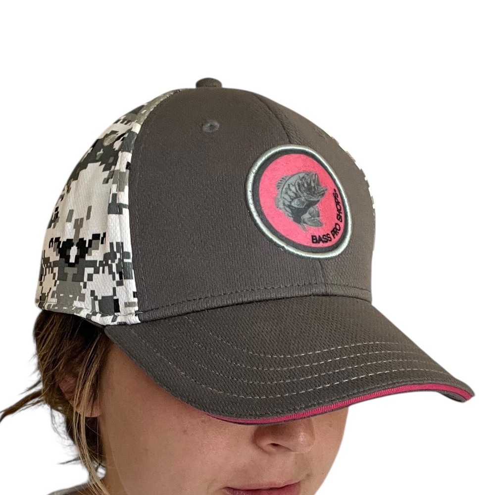 Bass Pro Shops Women's Hat Camo Patch Pink Trim Fishing Cap Outdoors